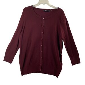 MAK Cardigan Womens 3XL Burgundy Button Front Sweater 3/4 Sleeve Knit Preppy